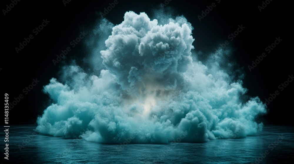 Fototapeta premium Dramatic Teal Smoke Explosion Cinematic 4K Background Abstract Cloud Design