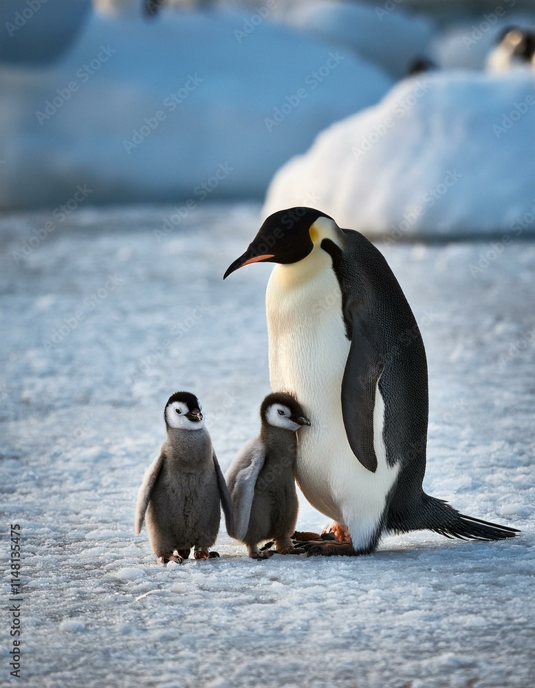 Fototapeta premium emperor penguin family, AI generated