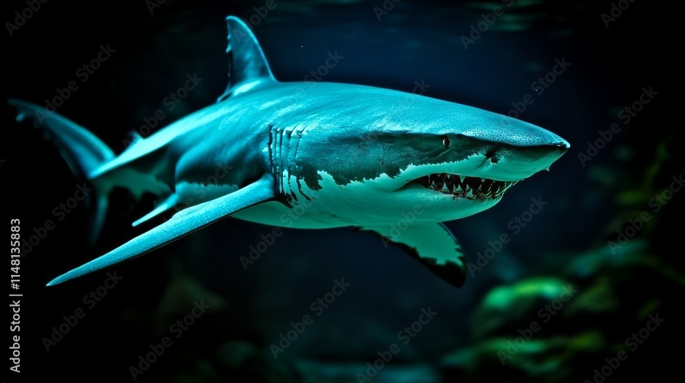 Obraz premium Oceanic Predator A Great White Shark Underwater