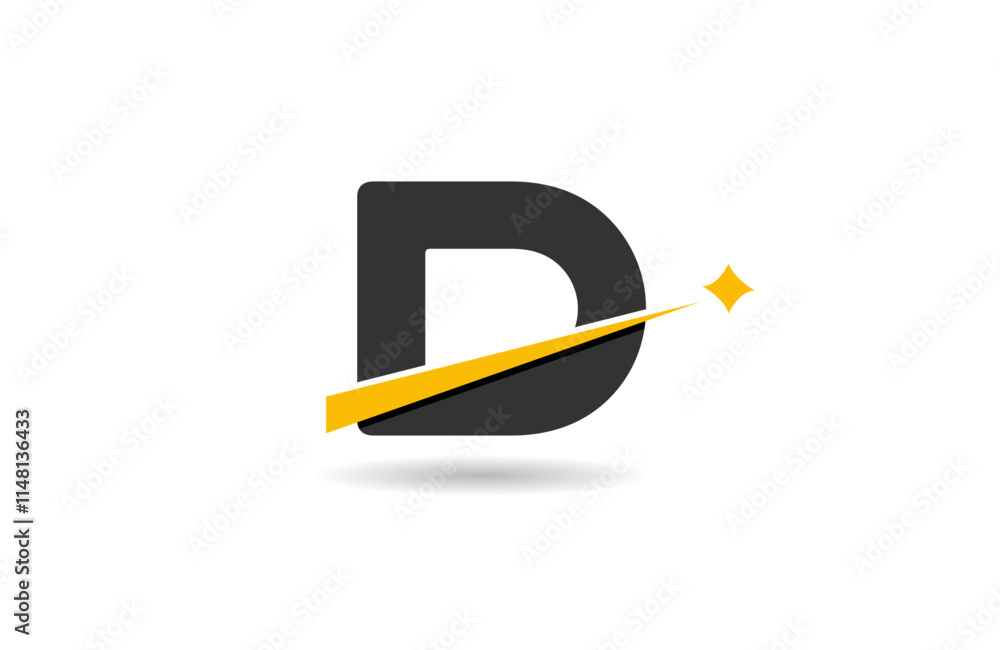 D letter alphabet logo icon design with yellow star and black color line cut for company and business D letter alphabet logo icon design with yellow star and black color line cut for company and business
