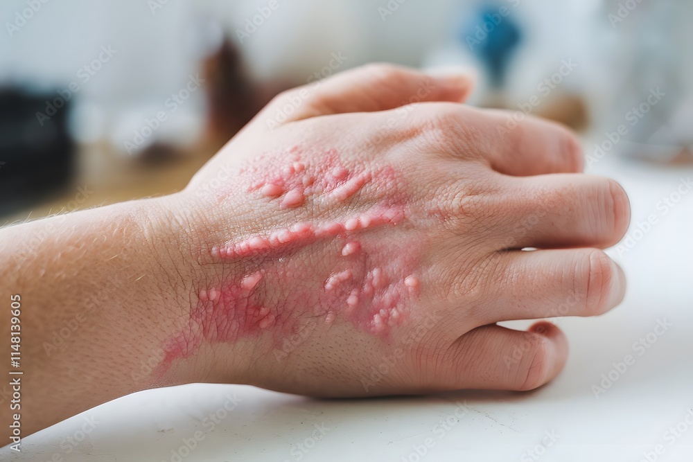 Fototapeta premium skin disease or skin allergy on the human body is reddish or pink, close-up view of the skin affected by the allergy.