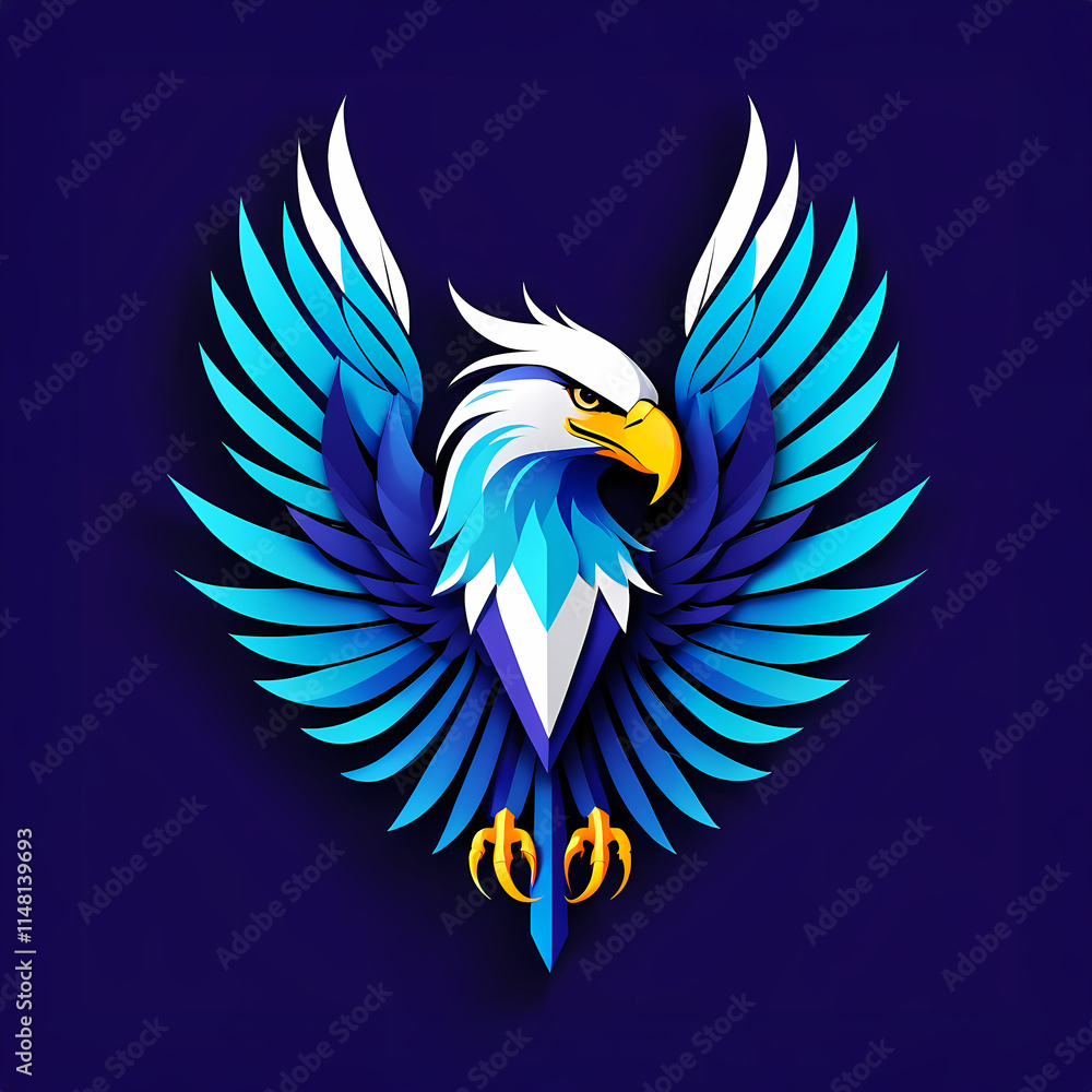 Fototapeta premium Digital painting of a flying eagle logo on a blue background