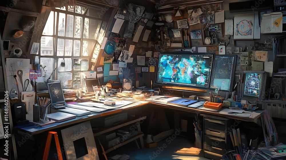 Sunlit Messy Artists Workroom Filled With Inspiration Sunlit Messy Artists Workroom Filled With Inspiration