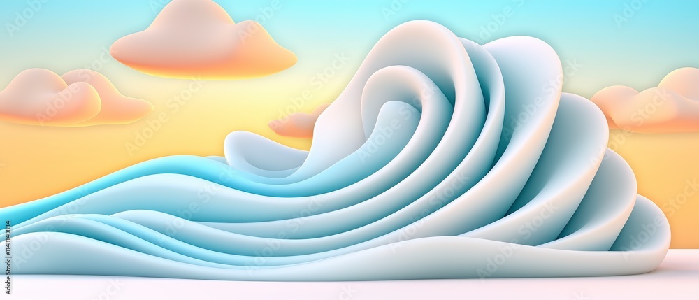Abstract Pastel Waves  Sky  Clouds  Soft 3D Render Background