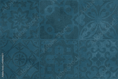 moroccan blue matte finish tiles dark background matte and rusty textured photo