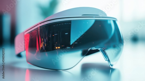 VR and AI concept. Abstract Virtual Reality glasses on blurry background. 3D Rendering. photo