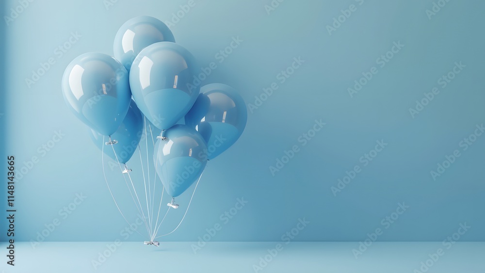 Blue balloons on a blue background. 3d render. Celebration concept. generated by AI Blue balloons on a blue background. 3d render. Celebration concept. generated by AI