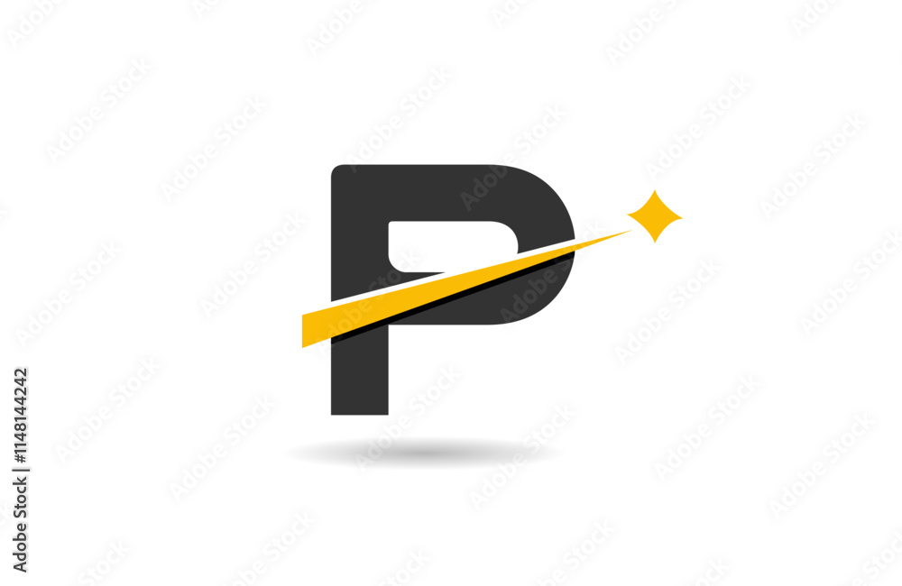P letter alphabet logo icon design with yellow star and black color line cut for company and business P letter alphabet logo icon design with yellow star and black color line cut for company and business