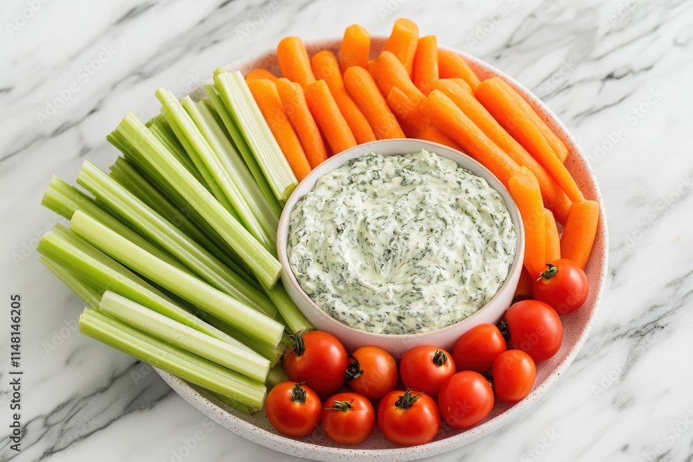 Vegetable platter with carrots celery tomatoes and creamy spinach dip Vegetable platter with carrots celery tomatoes and creamy spinach dip