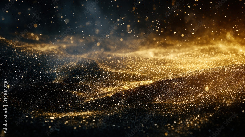 Fototapeta premium Glowing golden particles, abstract background.