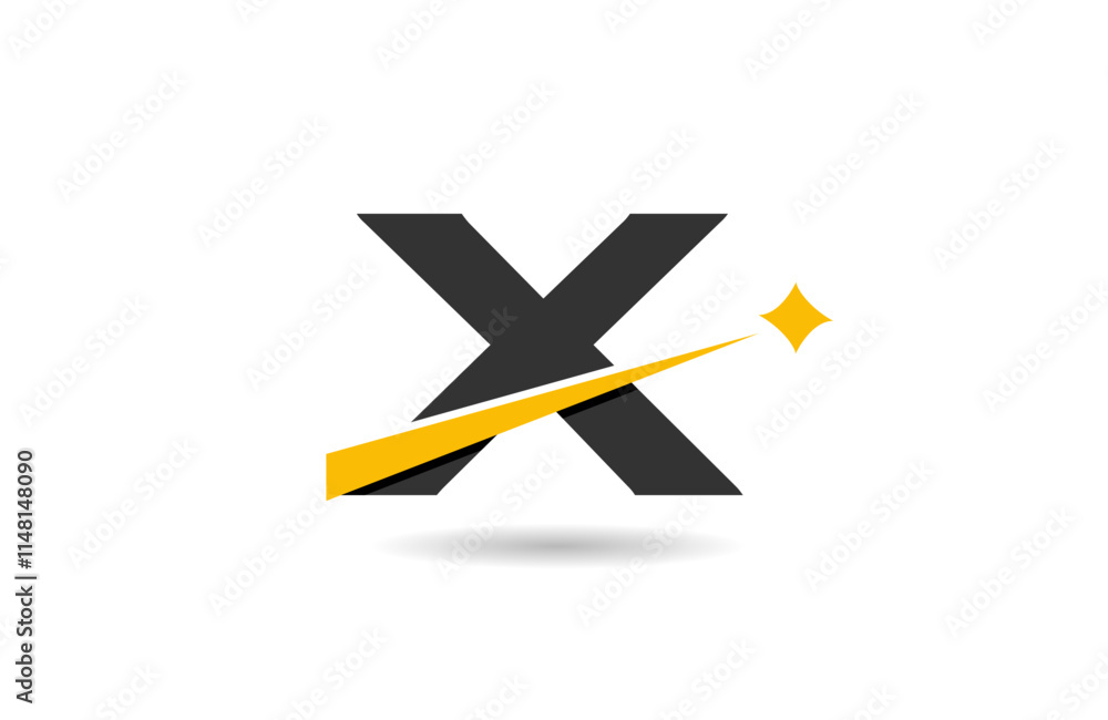 X letter alphabet logo icon design with yellow star and black color line cut for company and business X letter alphabet logo icon design with yellow star and black color line cut for company and business