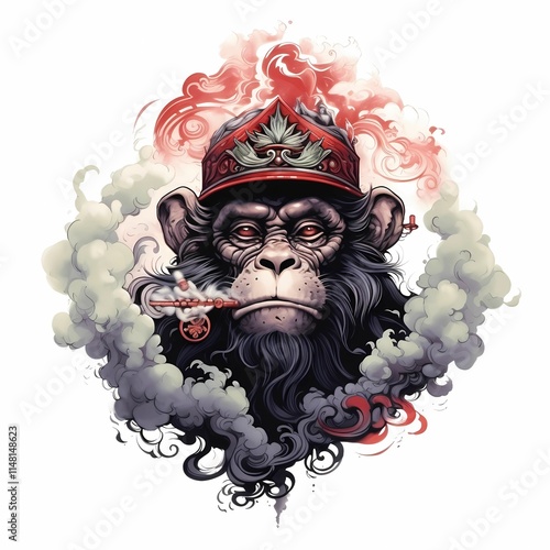 a monkey with a crown on its head smoke photo