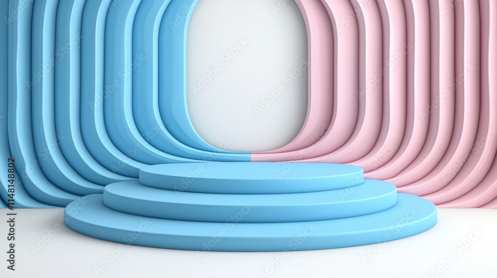 Obraz premium Abstract Pastel Blue Pink 3D Stage Background Modern Minimalist Design