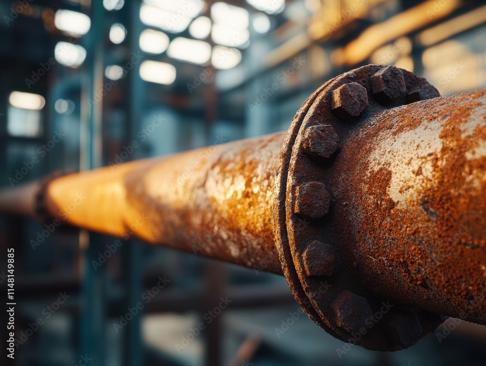Rusty Industrial Pipe, Flange Bolts, Abandoned Factory, Metal Corrosion Rusty Industrial Pipe, Flange Bolts, Abandoned Factory, Metal Corrosion