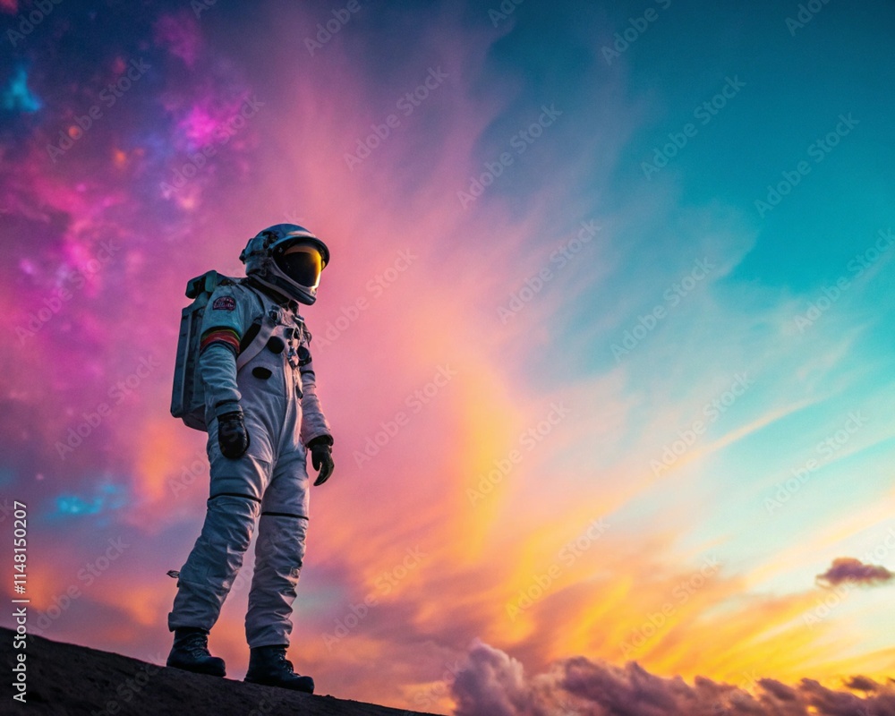 Astronaut in Front of a Colorful Sky Astronaut in Front of a Colorful Sky