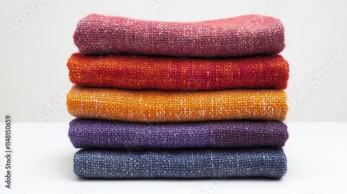 Colorful Stack of Folded Woolen Fabrics in Various Shades for Cozy and Warm Textiles and Fashion Design Concepts
