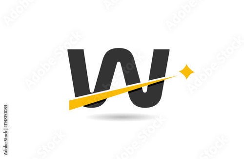 W letter alphabet logo icon design with yellow star and black color line cut for company and business