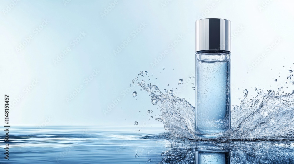 Refreshing Skincare Bottle on Water Surface Refreshing Skincare Bottle on Water Surface