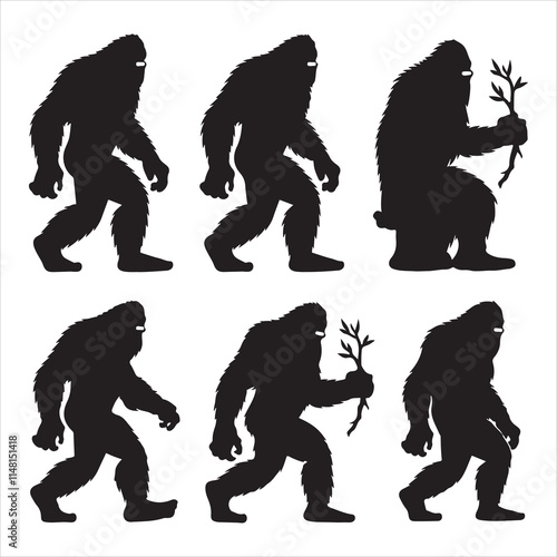 set of vector bigfoot silhouette	
