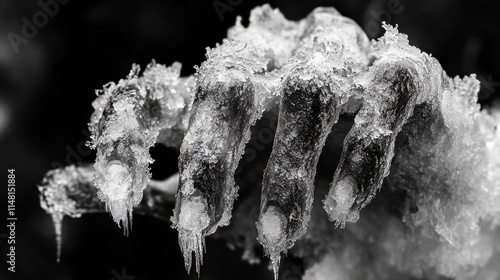 Frozen Hand Ice Sculpture, Winter Frost, Crystallized Fingers photo