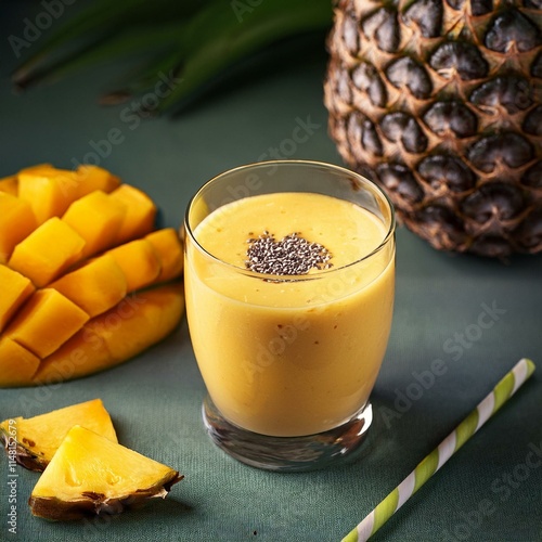 ananas, mango and banana smoothie, AI generated photo