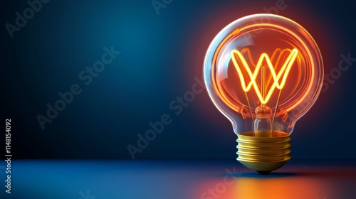 Glowing Filament Bulb with W Letter  Idea Concept photo