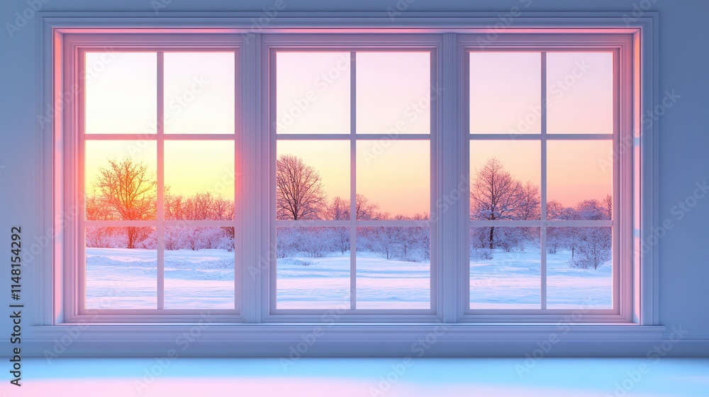 Fototapeta premium Cozy glowing windows emitting warm light a serene home setting isolated a white background