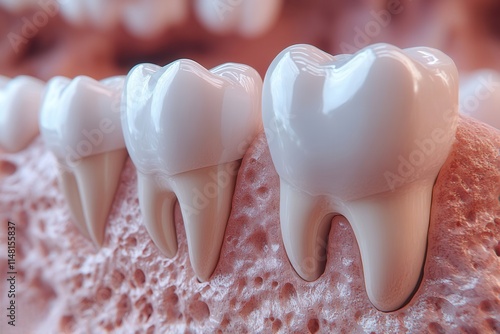 Close-up of human teeth showcasing dental structure and anatomy. photo