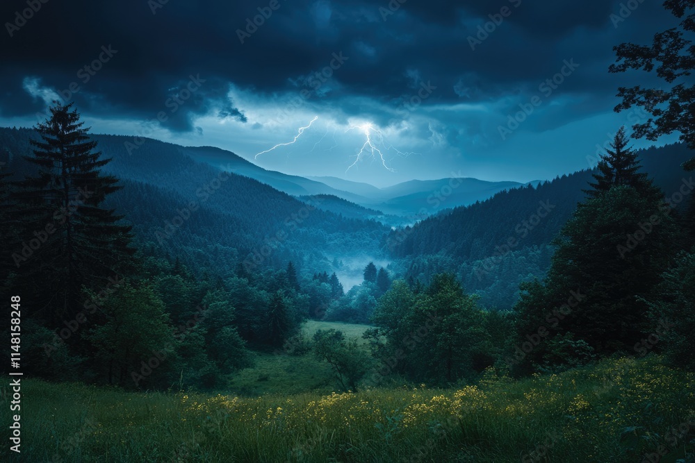 Germany baden wurttemberg long exposure of summer thunderstorm at night Germany baden wurttemberg long exposure of summer thunderstorm at night