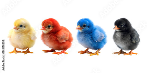 Baby chicken with various color isolated on transparent background 