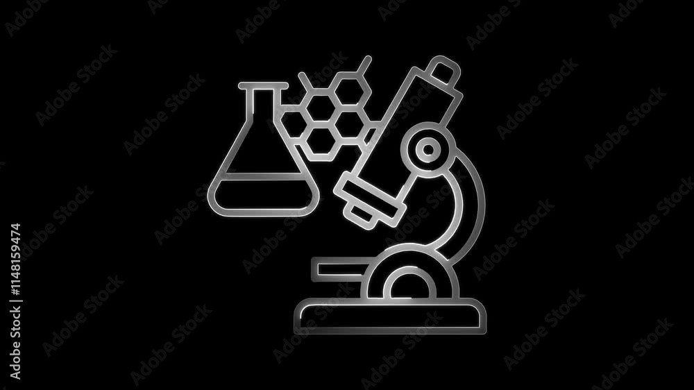 Biotechnology icon animation by white color neon on black background. Biotechnology icon animation by white color neon on black background.