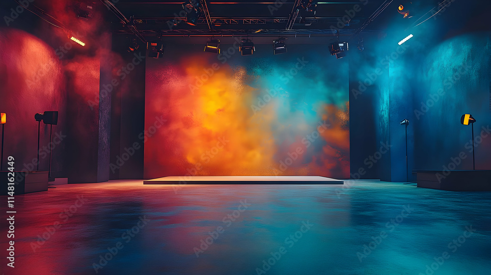 Obraz premium A vibrant, illuminated stage set for performances or presentations.