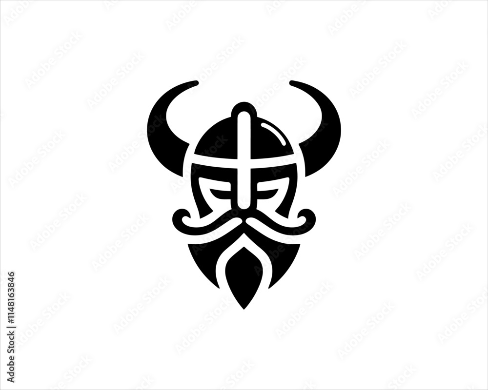 Fototapeta premium Viking Logo Design Vector Template. Nordic Viking logo. Viking face warrior modern simple logo. Viking Head Vector Illustration. Silhouette Nordic warrior symbol.