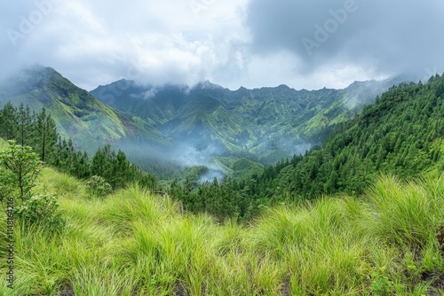 Na Pali Coast view from ocean- Kauai Hawaii. Beautiful simple AI generated image photo