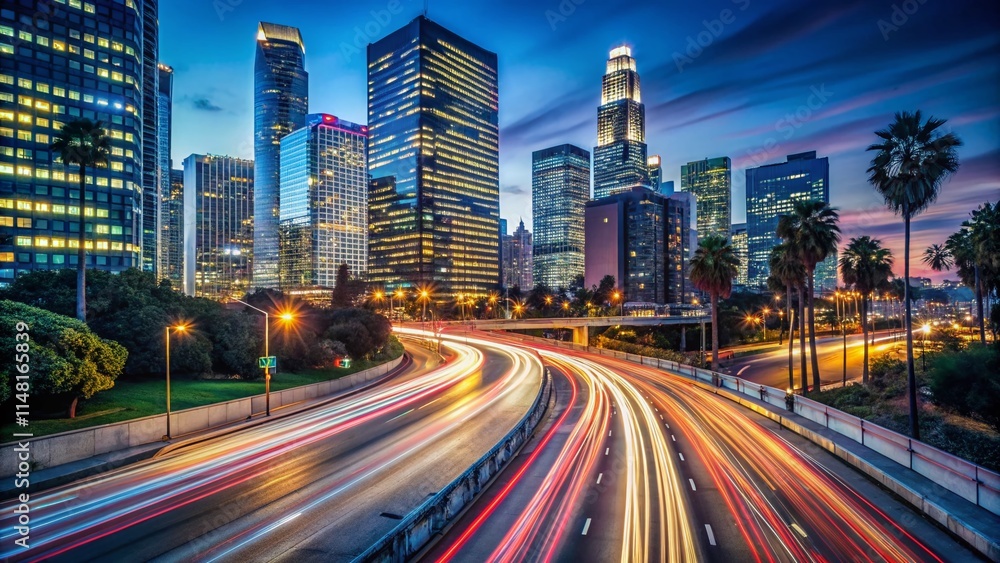 Los Angeles Night Traffic, Smart City Downtown, AI Generated Image, Night Photography, Smart Roads, Cityscape Los Angeles Night Traffic, Smart City Downtown, AI Generated Image, Night Photography, Smart Roads, Cityscape