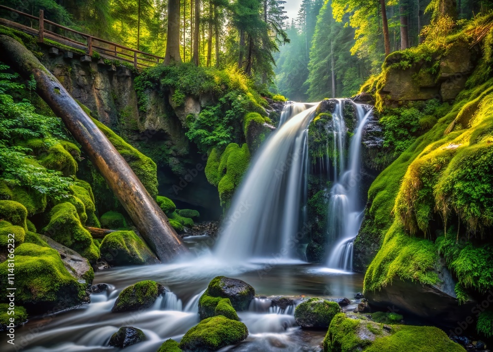 Naklejka premium Lover's Lane Falls Sol Duc Wilderness: Dramatic Waterfall Photography, Olympic National Park Nature Scenery