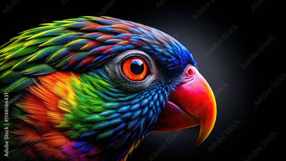 Fototapeta premium Vibrant rainbow parrot silhouette, a colorful avian marvel captured in exotic bird photography.