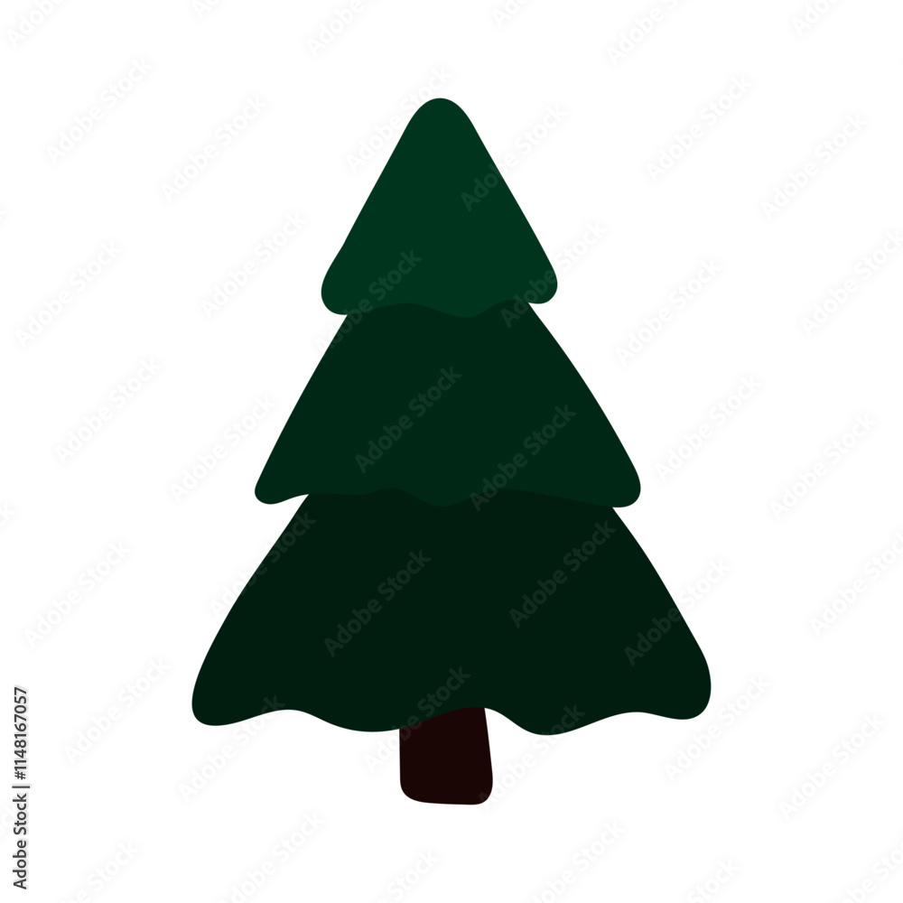 Fototapeta premium Christmas Tree, Flat Style, Solid Fill, Line Art, Vector Illustration