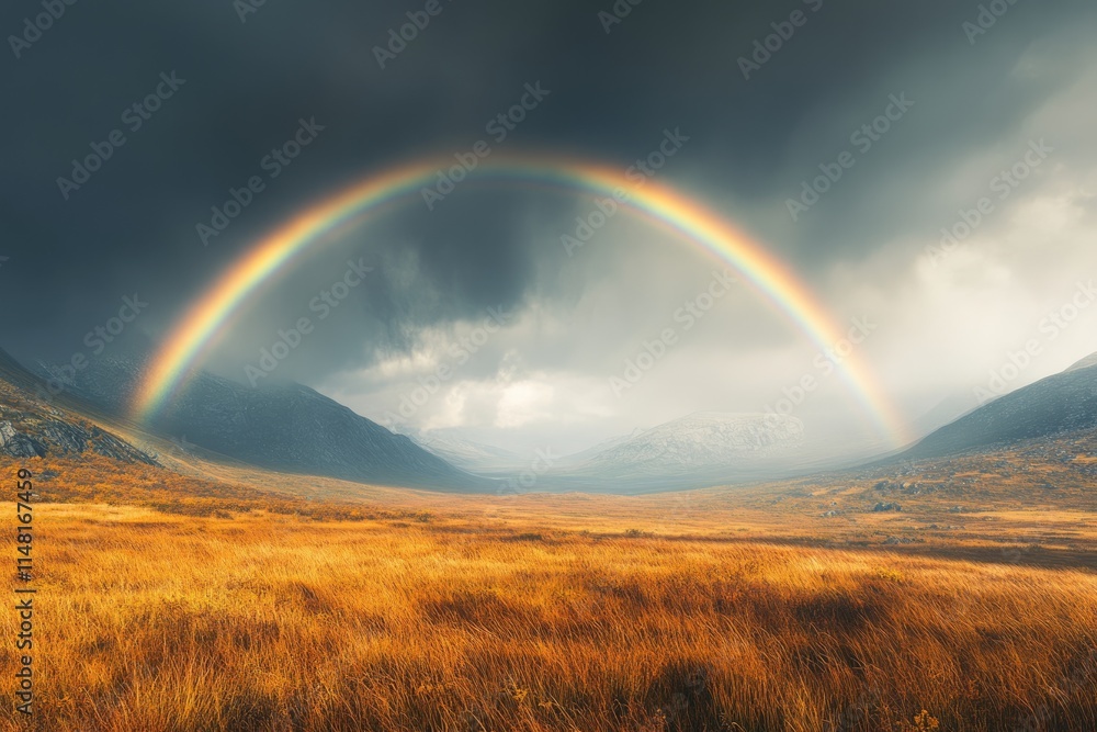 Autumn thunderstorm with double rainbow in Norway. Autumn thunderstorm with double rainbow in Norway.