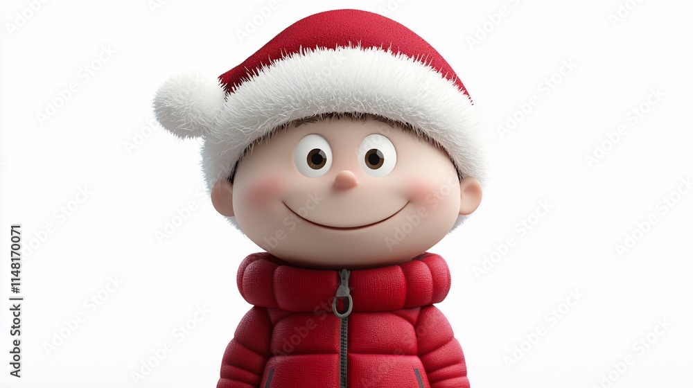 Happy Cartoon Boy Wearing Red Santa Hat And Jacket Happy Cartoon Boy Wearing Red Santa Hat And Jacket