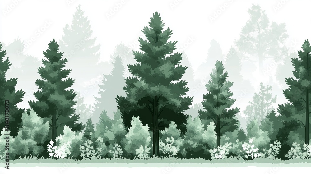 Obraz premium Serene Evergreen Forest Landscape in Misty Morning Light