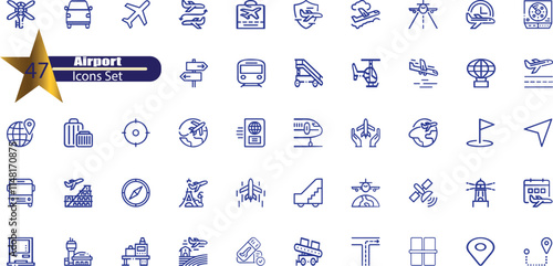 Airport icon collection. Containing plane, boarding pass, traveler, duty free, information desk,