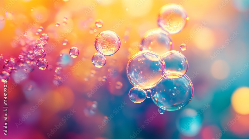 A bunch of bubbles in the air. Some are blue, some are pink, and some are yellow A bunch of bubbles in the air. Some are blue, some are pink, and some are yellow