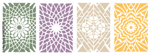 Four retro seamless patterns are creating a vintage background with floral and geometric shapes, offering a variety of design options for various applications