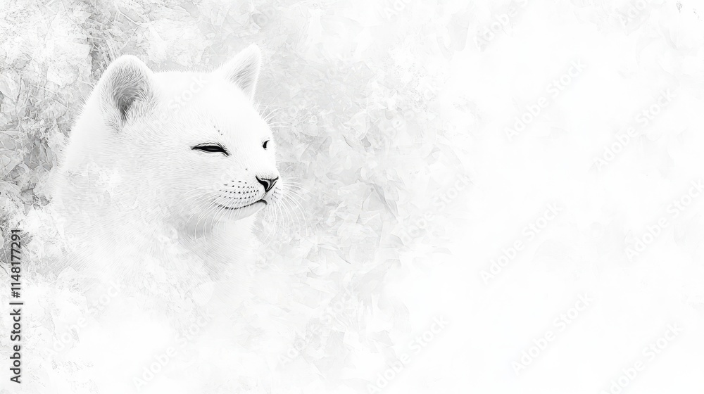 Serene White Cat in Winter Wonderland Setting Serene White Cat in Winter Wonderland Setting
