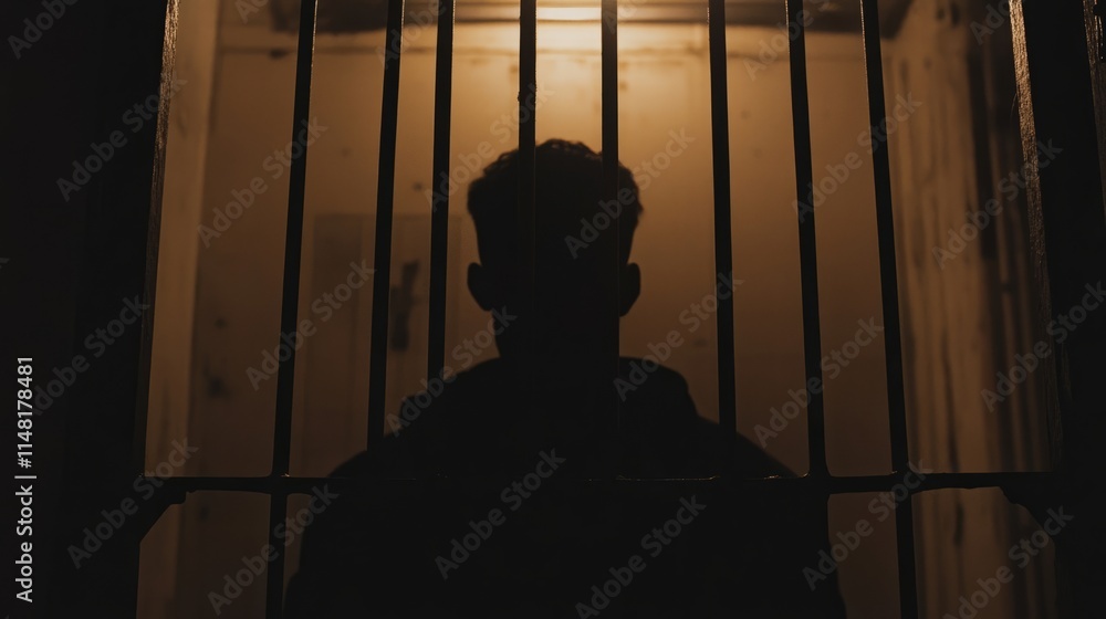 Silhouette of a person standing behind bars, symbolizing confinement and the struggle for freedom, reflecting themes of resilience and hope in overcoming obstacles Silhouette of a person standing behind bars, symbolizing confinement and the struggle for freedom, reflecting themes of resilience and hope in overcoming obstacles