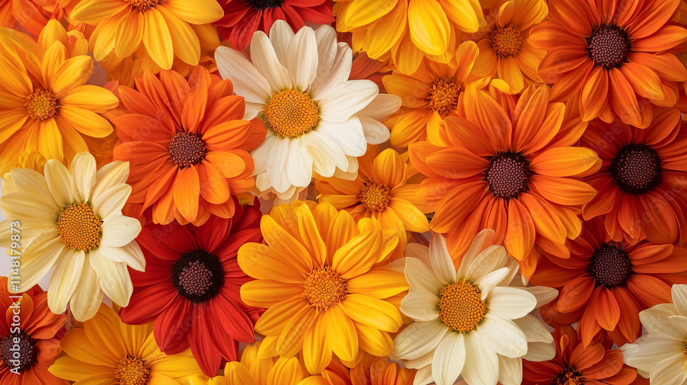 A close-up of a cluster of vibrant orange and white flowers.. A close-up of a cluster of vibrant orange and white flowers..