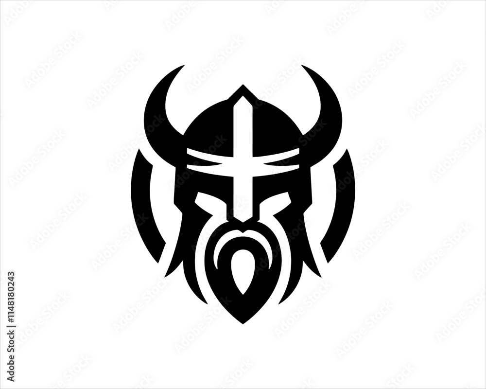 Fototapeta premium Viking Logo Design Vector Template. Nordic Viking logo. Viking face warrior modern simple logo. Viking Head Vector Illustration. Silhouette Nordic warrior symbol.