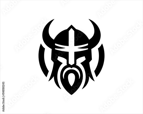 Viking Logo Design Vector Template. Nordic Viking logo. Viking face warrior modern simple logo. Viking Head Vector Illustration. Silhouette Nordic warrior symbol. photo