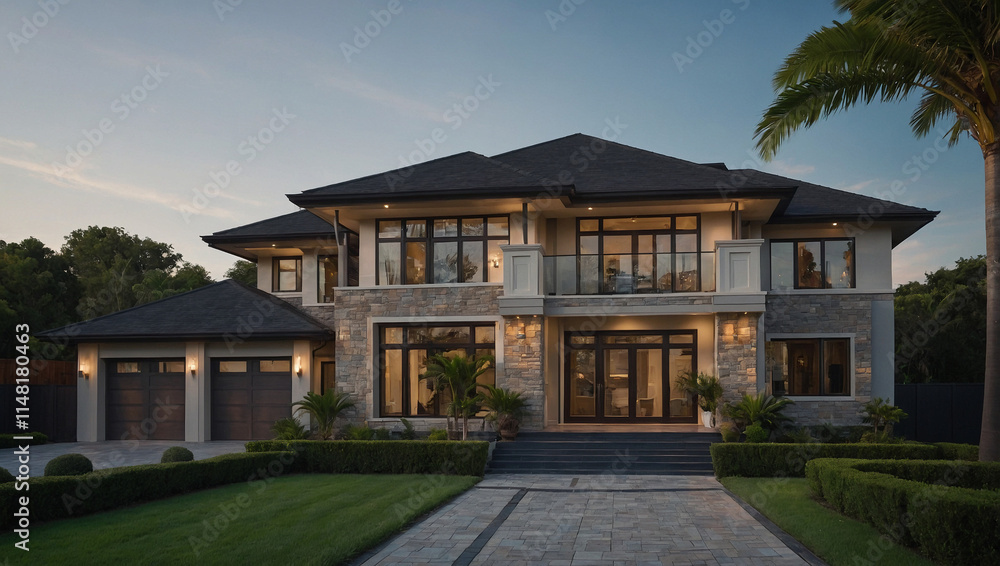 Two-Story Residence with Stone Facade and Three-Car Garage Two-Story Residence with Stone Facade and Three-Car Garage